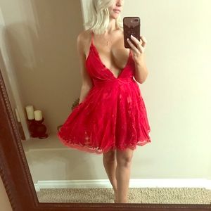 Red lace cocktail dress